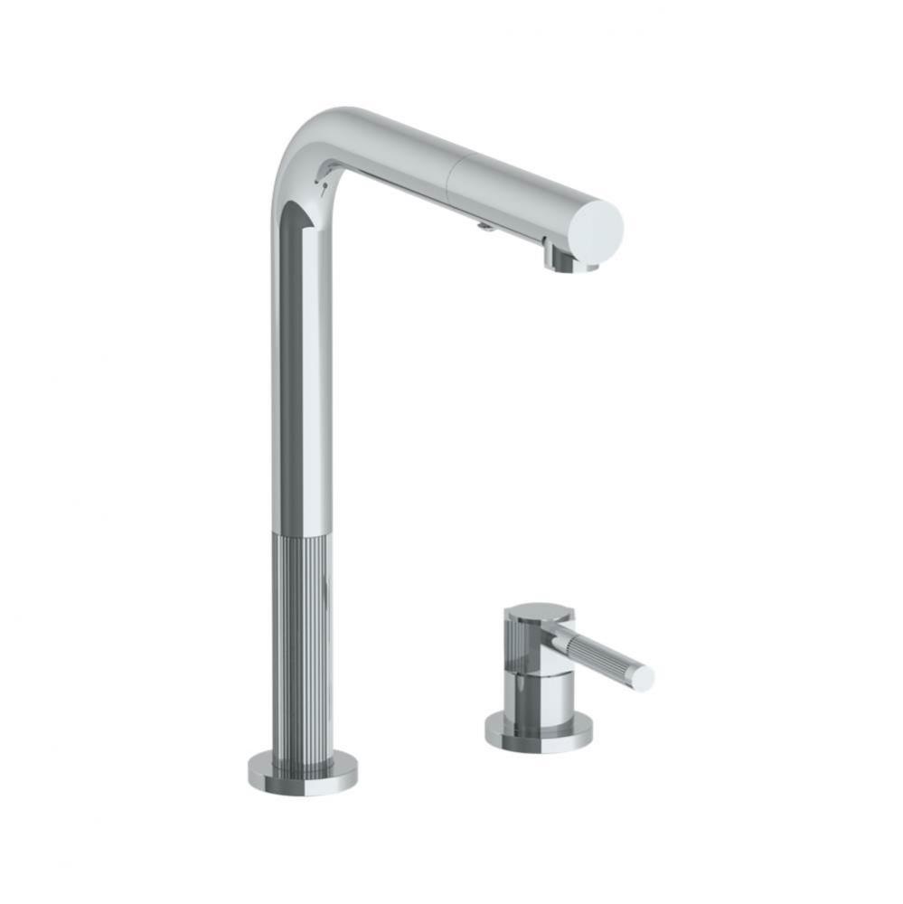 Deck Mounted 2 Hole Square Top Kitchen Faucet with Pull Out Spray