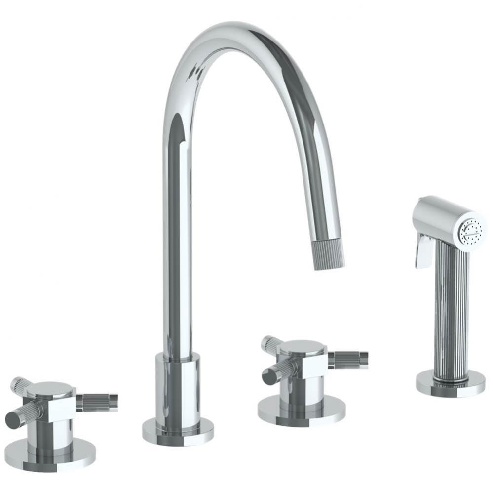 Deck Mounted 4 Hole Gooseneck Kitchen Set -  Includes Side Spray