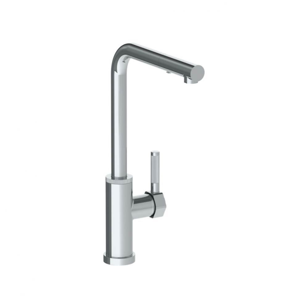 Deck Mounted 1 Hole Square Top Kitchen Faucet with Pull Out Spray - High Spout