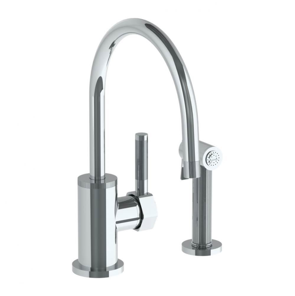 Deck Mounted 2 Hole Gooseneck Kitchen Set - Includes Side Spray