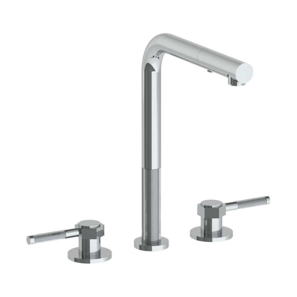 Deck Mounted 3 Hole Square Top Kitchen Faucet with Pull Out Spray