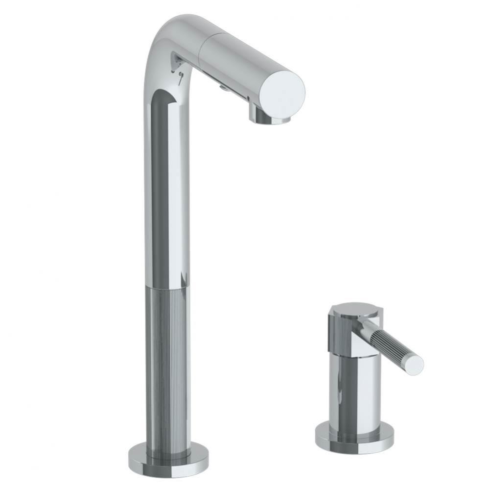 Deck Mounted 2 Hole Square Top Kitchen Faucet with Pull Out Spray