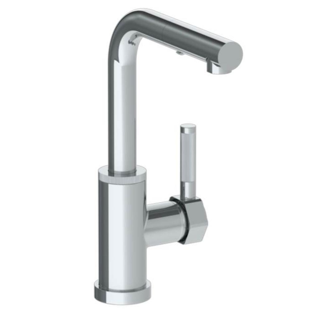 Deck Mounted 1 Hole Square Top Prep Faucet with Pull Out Spray