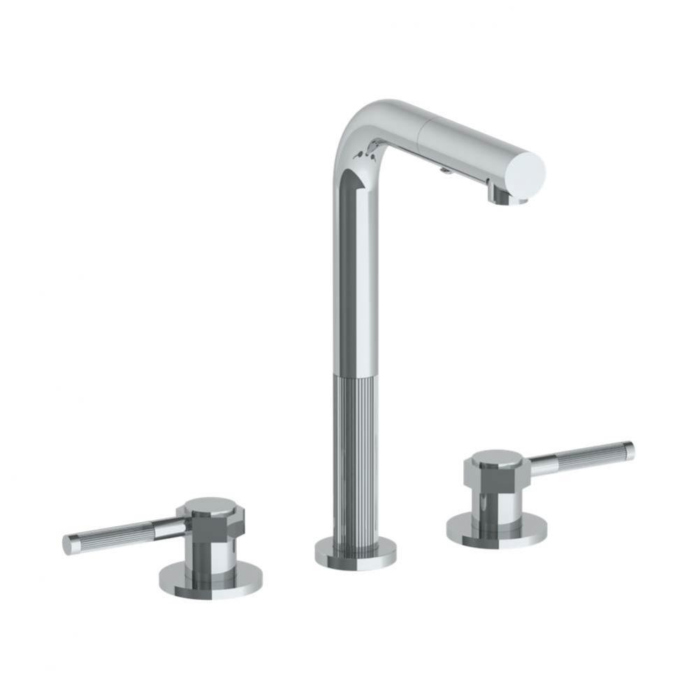 Deck Mounted 3 Hole Square Top Prep Faucet with Pull Out Spray