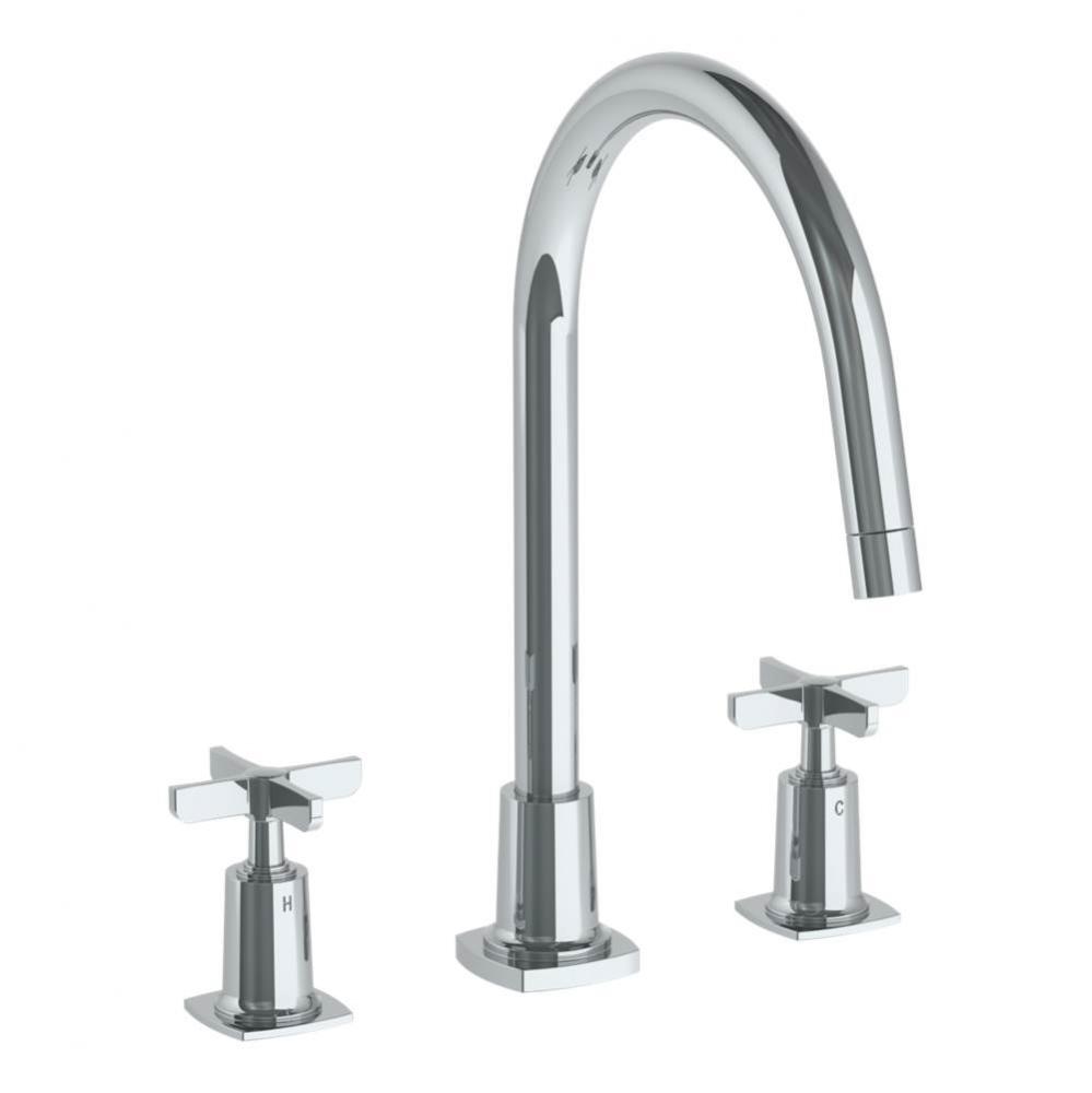 Deck Mounted 3 Hole Gooseneck Kitchen Set