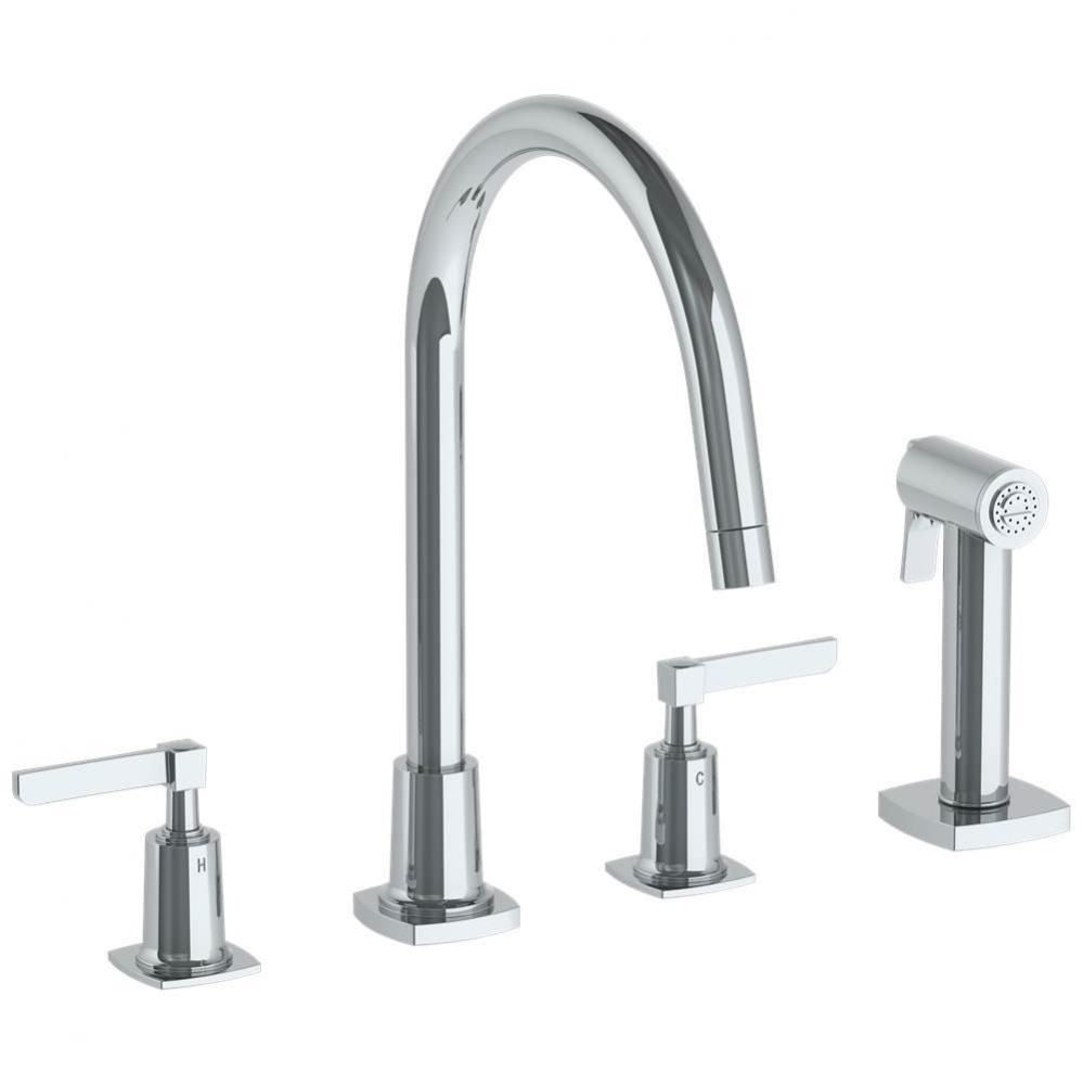 Deck Mounted 4 Hole Gooseneck Kitchen Set -  Includes Side Spray