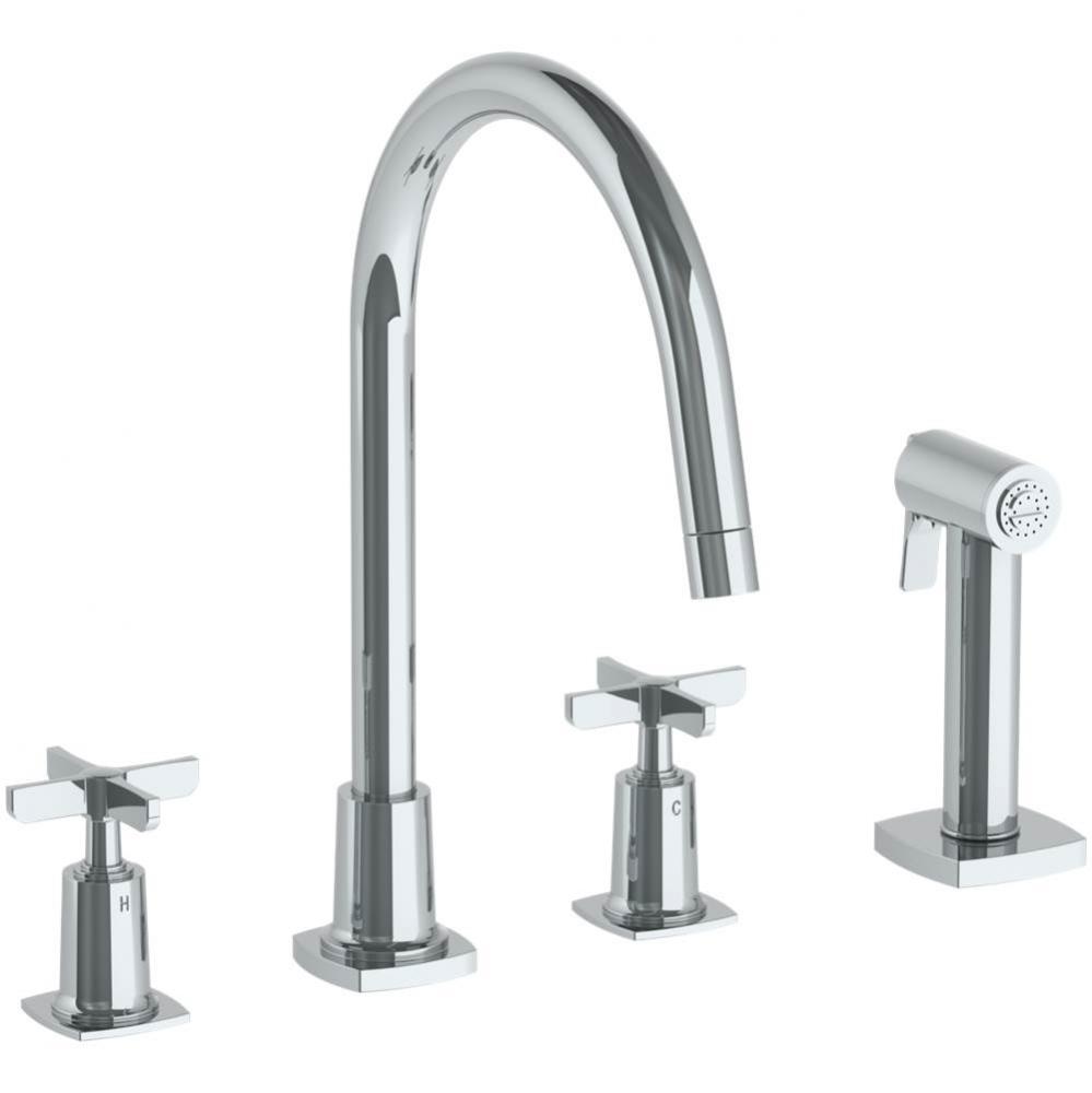 Deck Mounted 4 Hole Gooseneck Kitchen Set -  Includes Side Spray