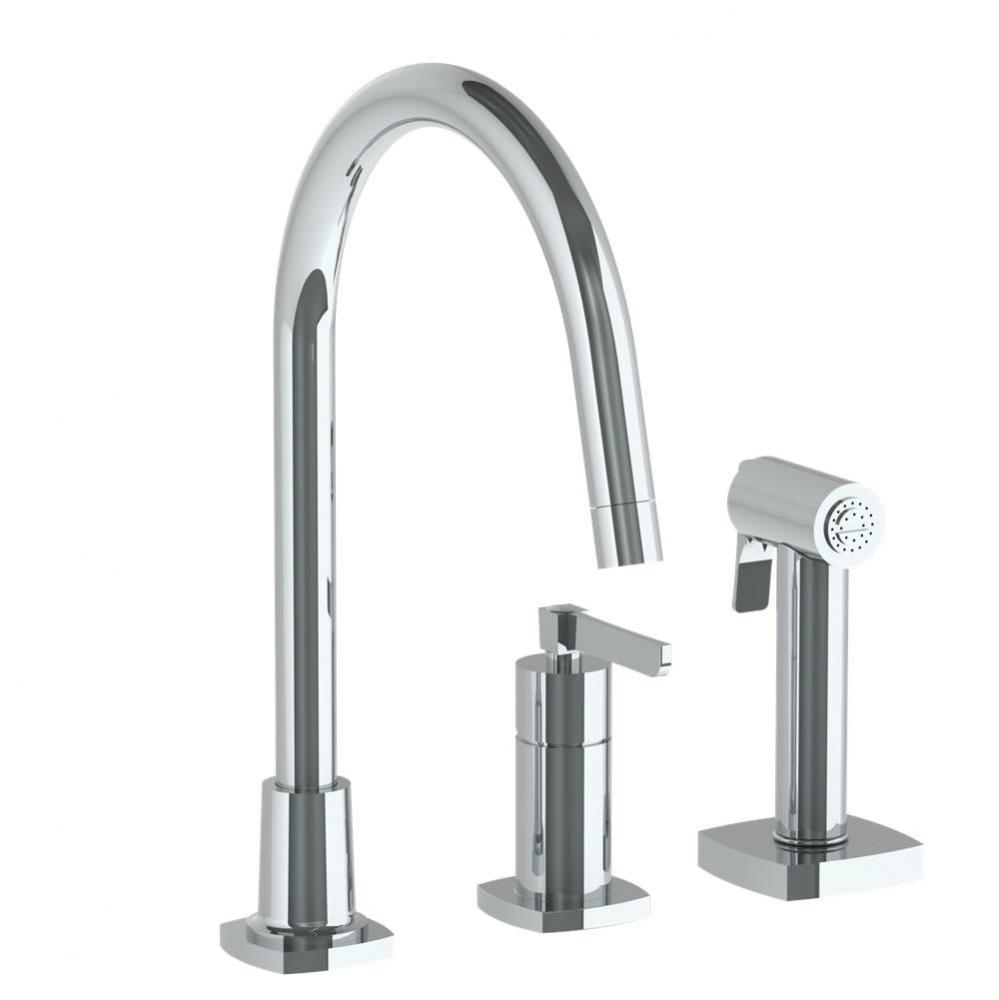Deck Mounted 3 Hole Gooseneck Kitchen Set -  Includes Side Spray