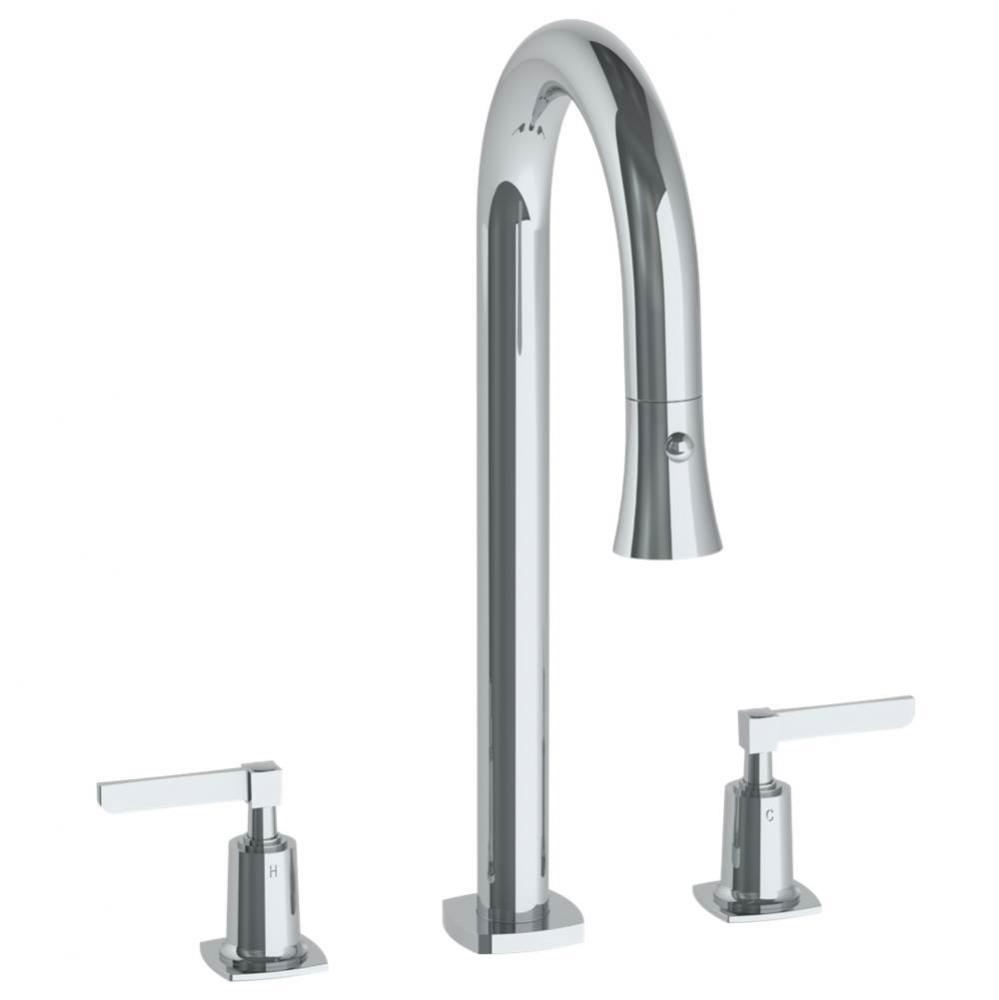 3 Hole Gooseneck Prep Faucet w Pull Down Spray Deck Mount