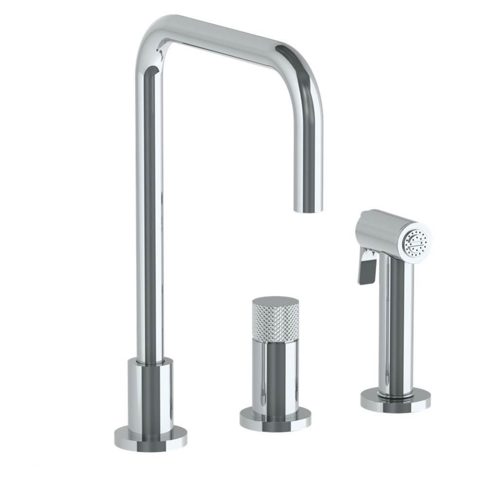 Deck Mounted 3 Hole Square Top Kitchen Set -  Includes Side Spray
