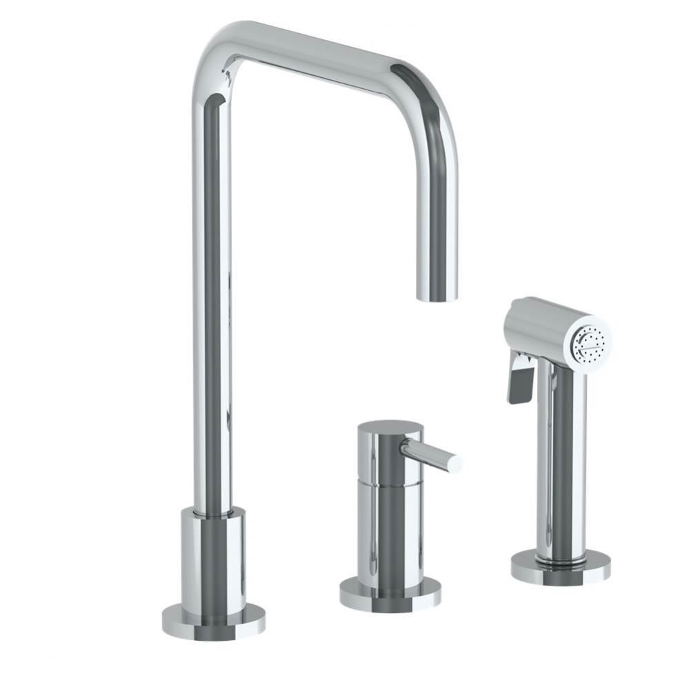 Deck Mounted 3 Hole Square Top Kitchen Set -  Includes Side Spray