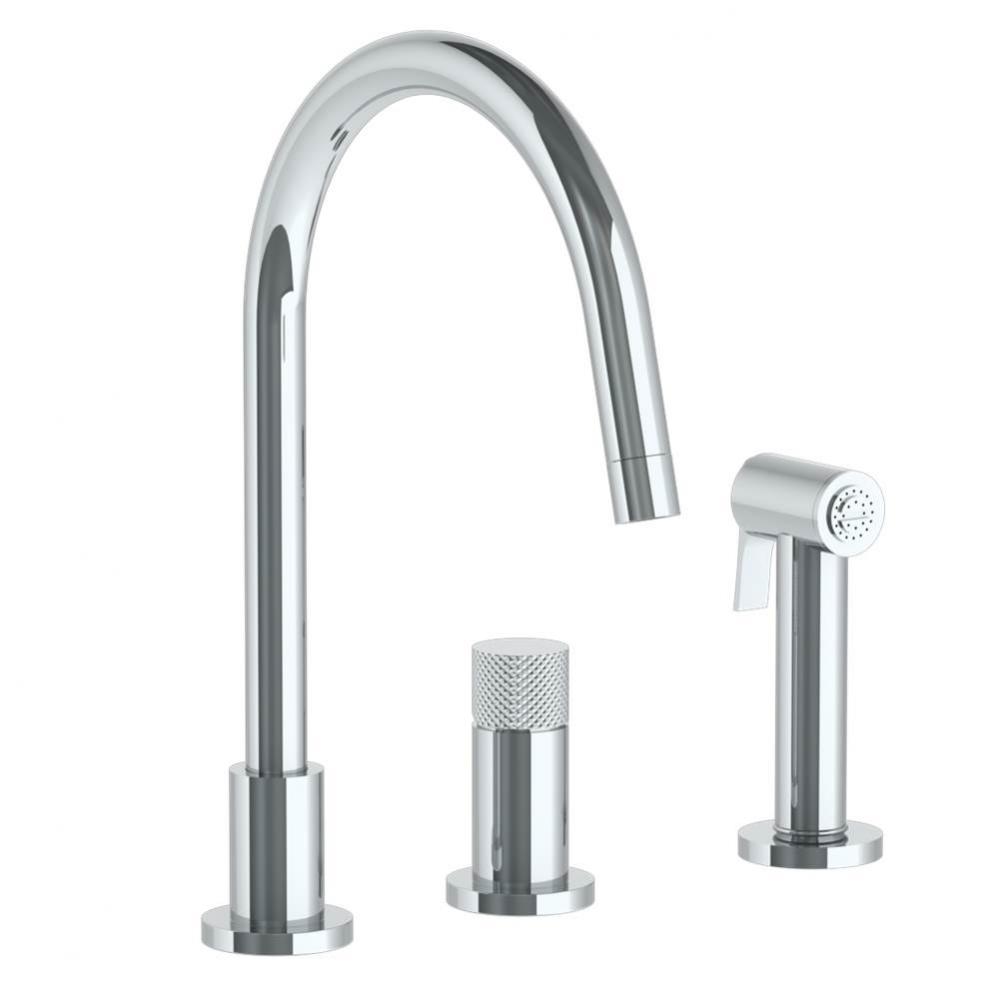 Deck Mounted 3 Hole Gooseneck Kitchen Set -  Includes Side Spray