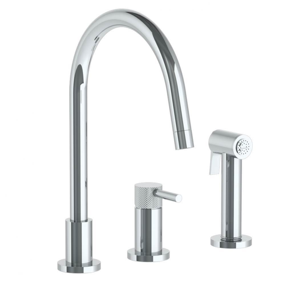 Deck Mounted 3 Hole Gooseneck Kitchen Set -  Includes Side Spray