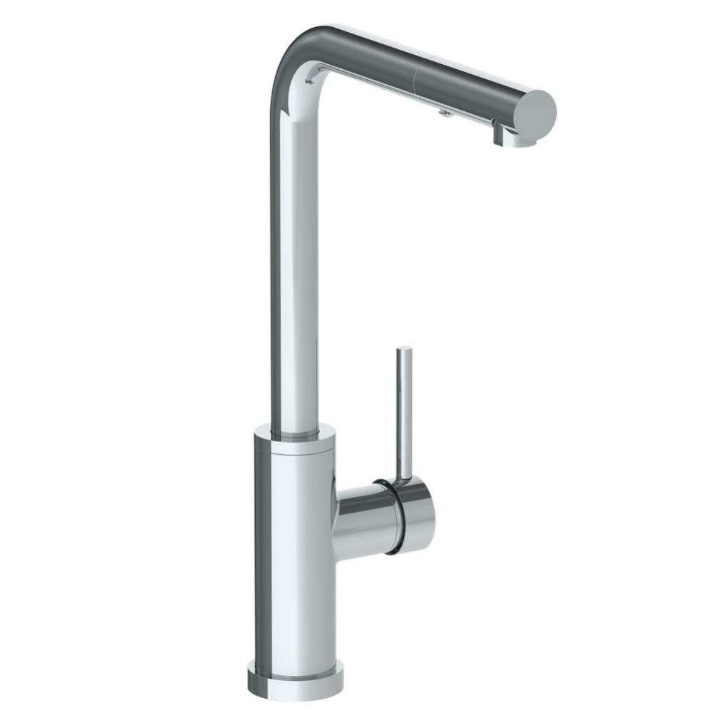 Deck Mounted 1 Hole Square Top Kitchen Faucet with Pull Out Spray - High Spout