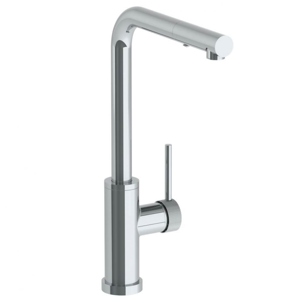 Deck Mounted 1 Hole Square Top Kitchen Faucet with Pull Out Spray - High Spout