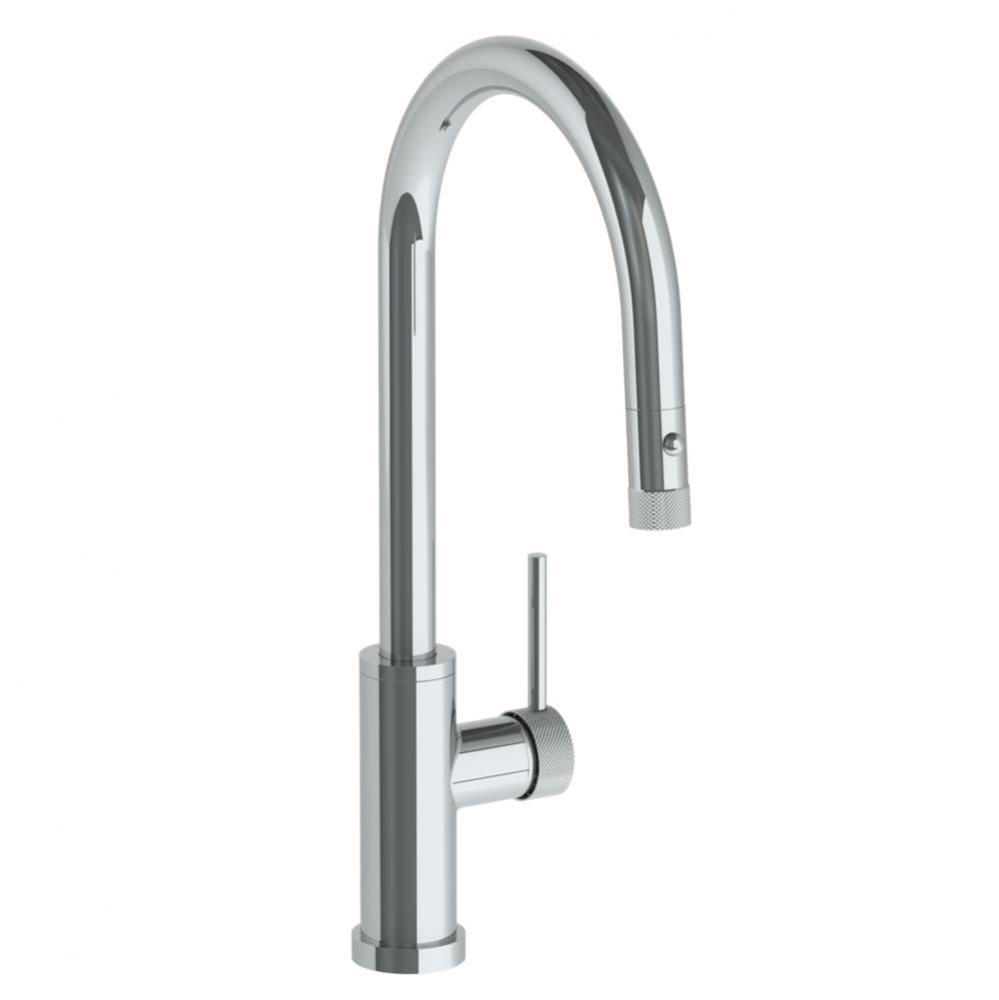 Deck Mounted 1 Hole Gooseneck Kitchen Faucet with Pull Down Spray - High Spout