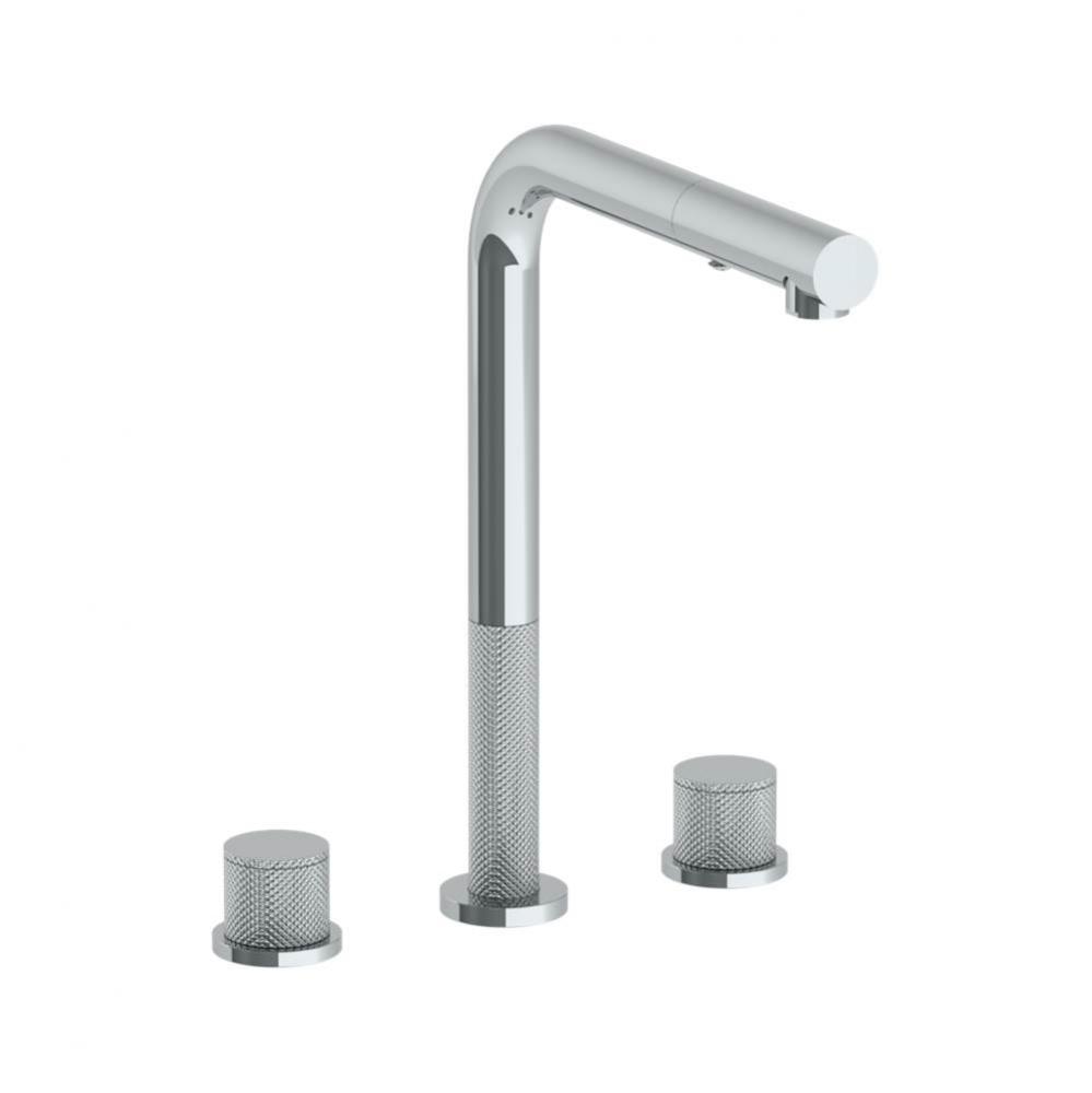 Deck Mounted 3 Hole Square Top Kitchen Faucet with Pull Out Spray