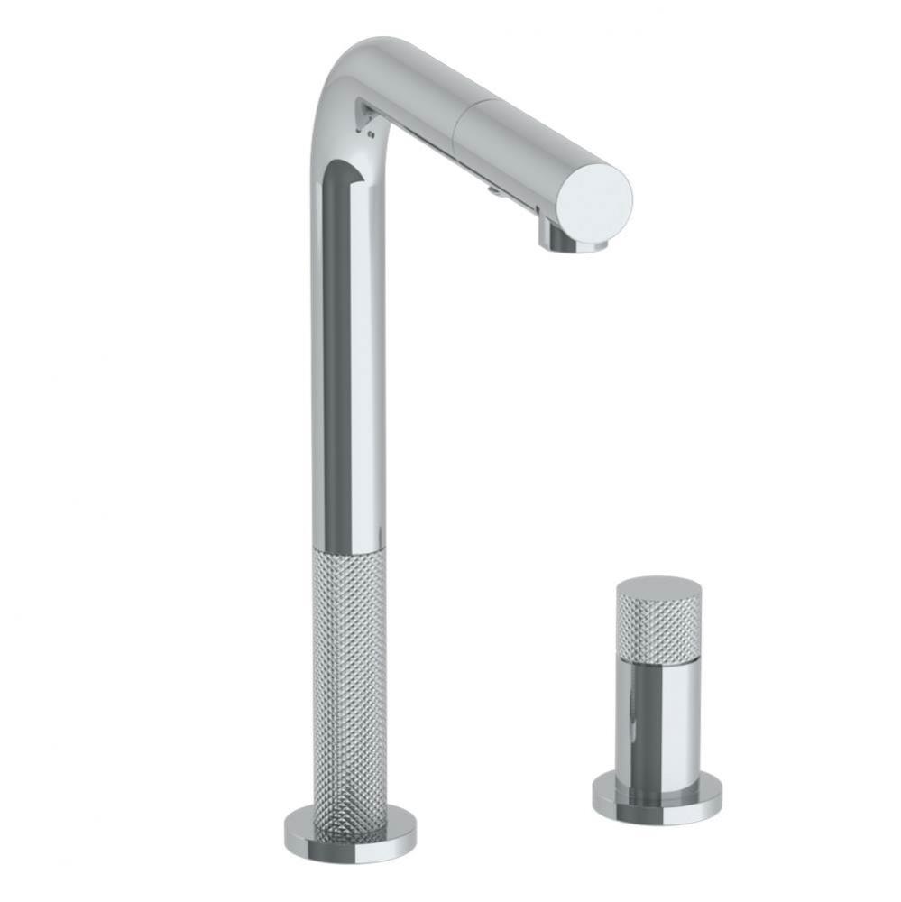 Deck Mounted 2 Hole Square Top Prep Faucet with Pull Out Spray