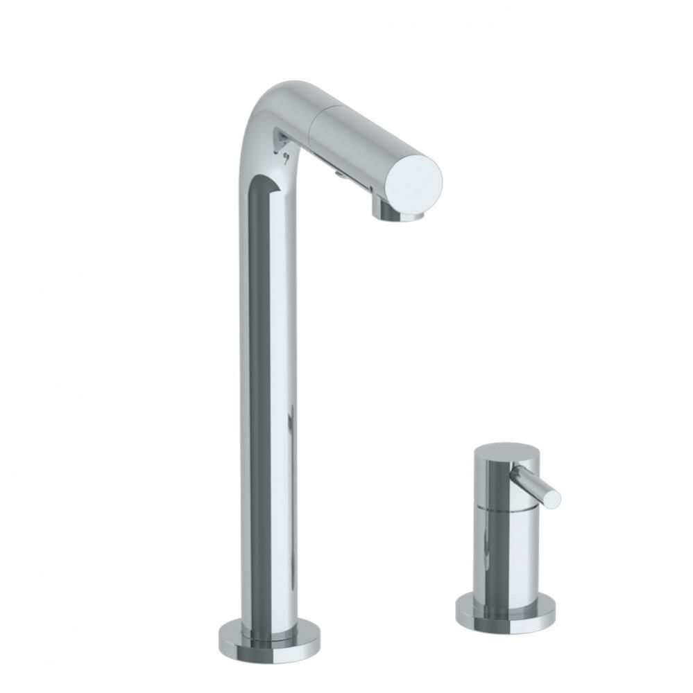 Deck Mounted 2 Hole Square Top Prep Faucet with Pull Out Spray