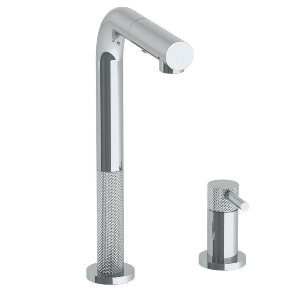 Deck Mounted 2 Hole Square Top Prep Faucet with Pull Out Spray