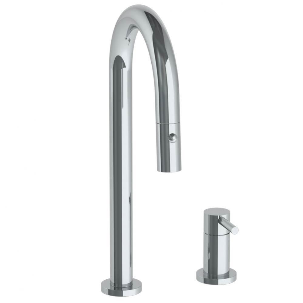 Deck Mounted 2 Hole Gooseneck Prep Faucet with Pull Down Spray