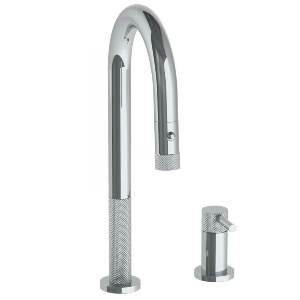 Deck Mounted 2 Hole Gooseneck Prep Faucet with Pull Down Spray