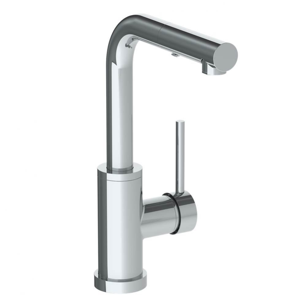 Deck Mounted 1 Hole Square Top Prep Faucet with Pull Out Spray