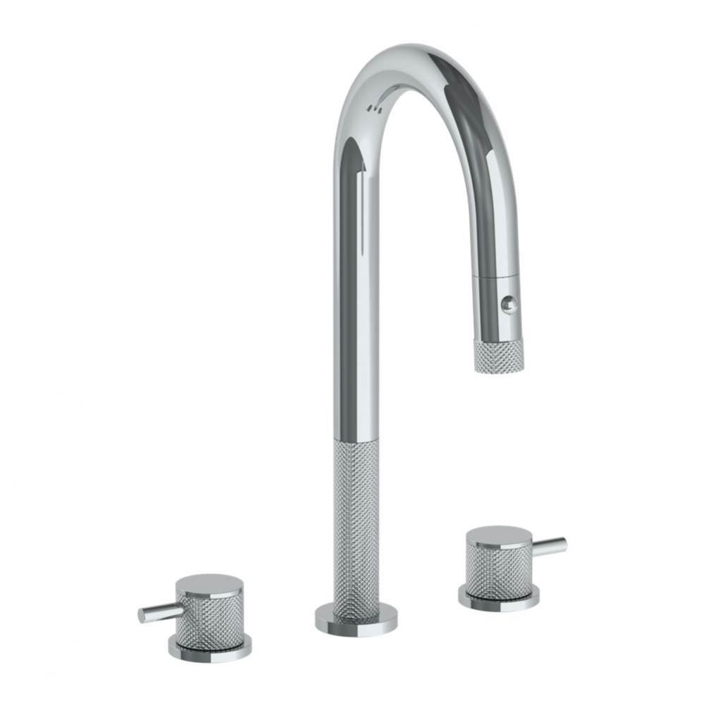 Deck Mounted 3 Hole Gooseneck Prep Faucet with Pull Down Spray