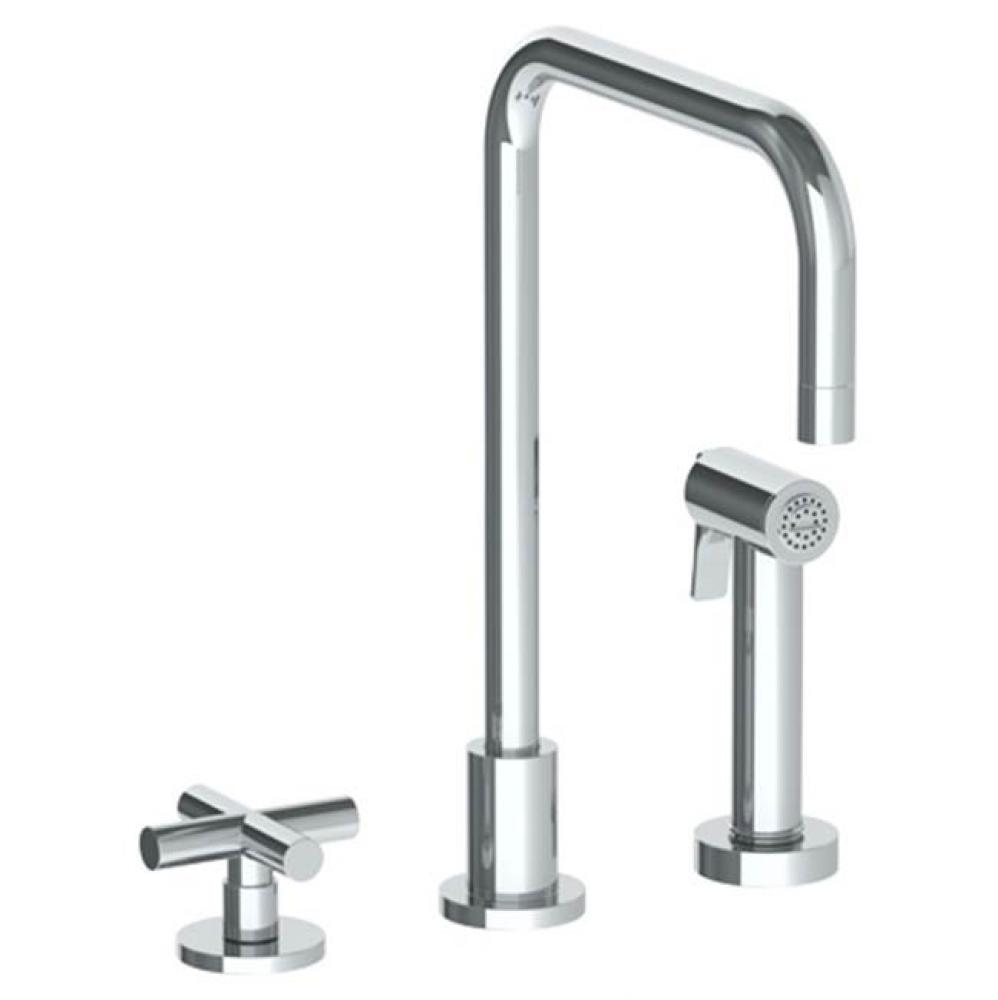 Deck Mounted 3 Hole Square Top Kitchen Set -  Includes Side Spray