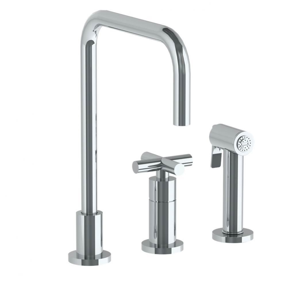 Deck Mounted 3 Hole Square Top Kitchen Set -  Includes Side Spray
