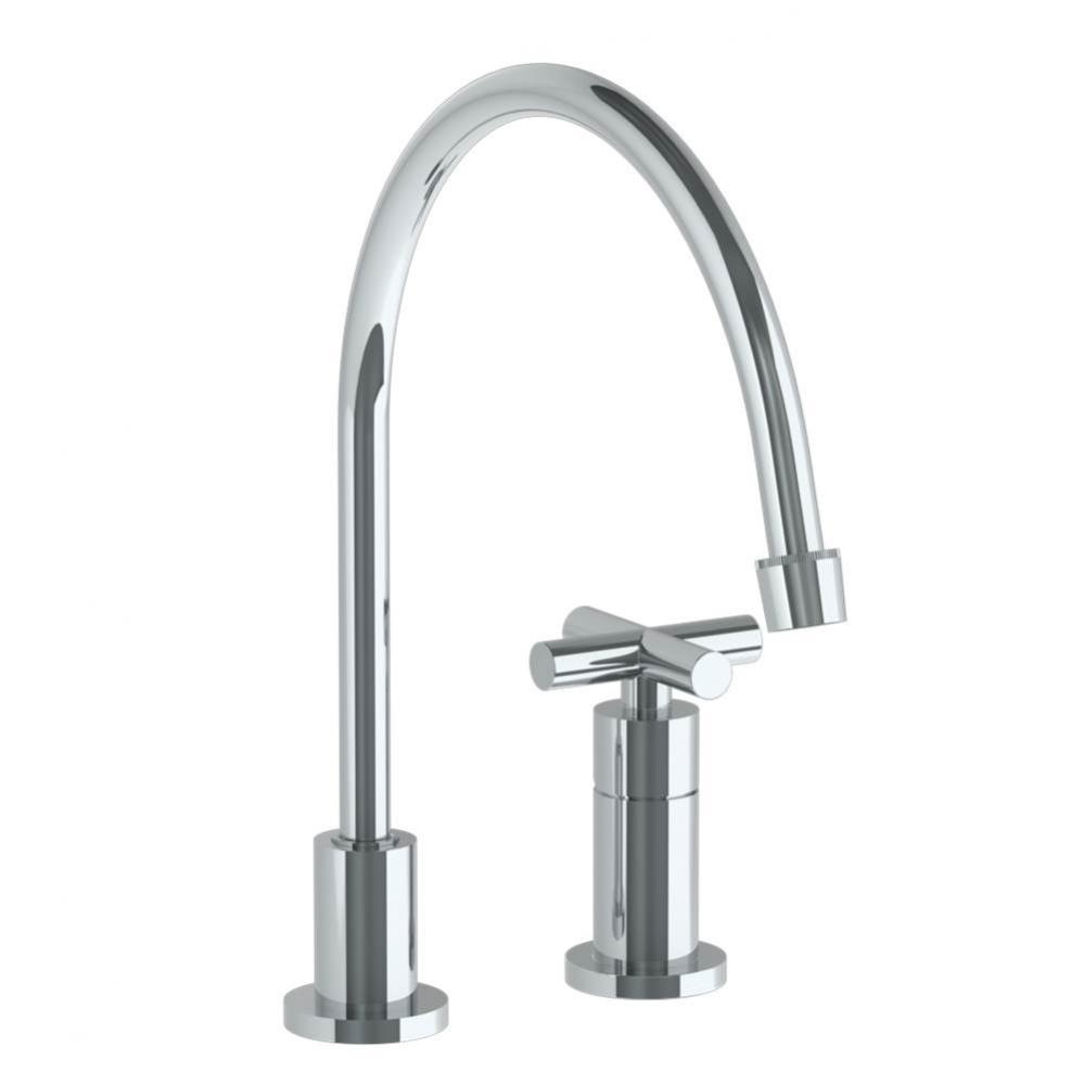 Deck Mounted 2 Hole Extended Gooseneck Kitchen Faucet
