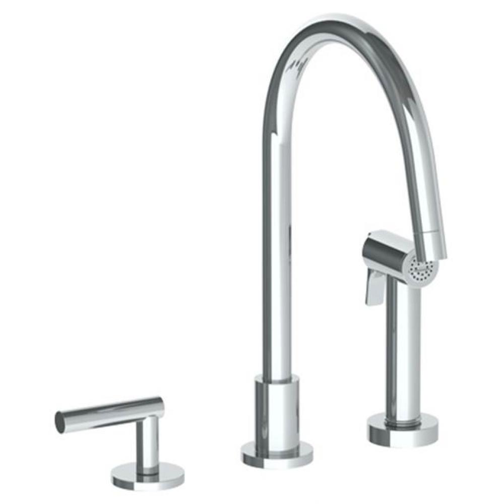 Deck Mounted 3 Hole Gooseneck Kitchen Set -  Includes Side Spray