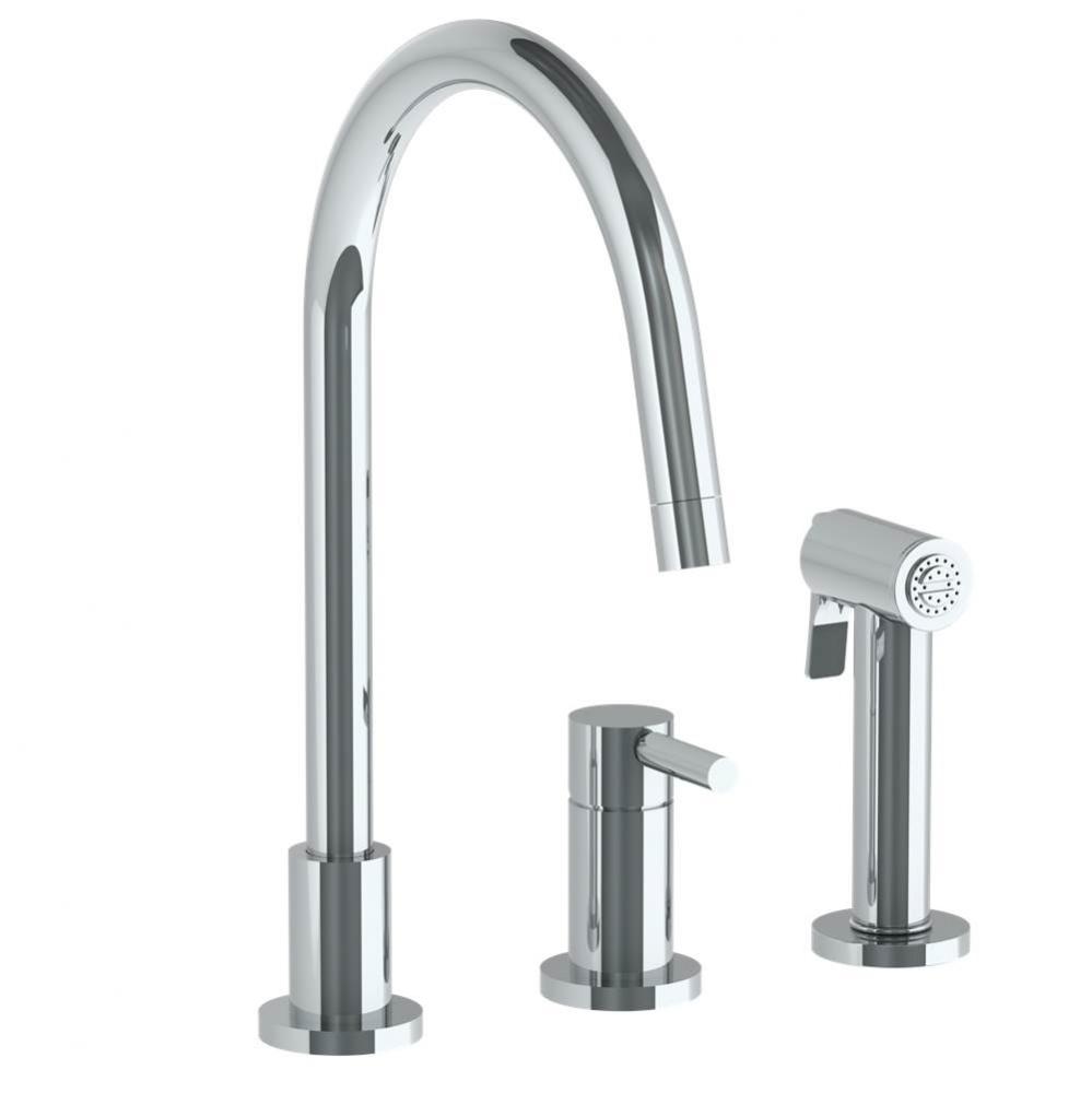 Deck Mounted 3 Hole Gooseneck Kitchen Set -  Includes Side Spray