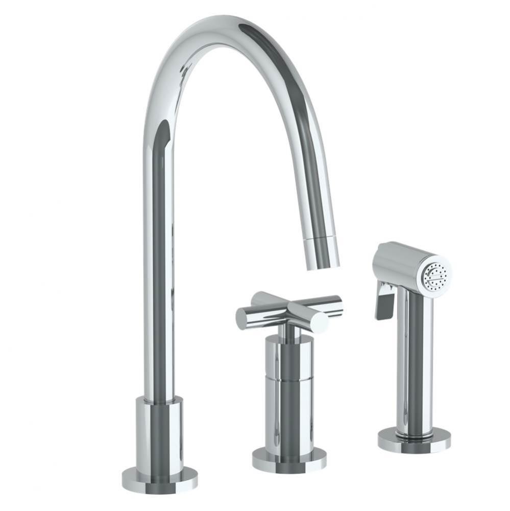 Deck Mounted 3 Hole Gooseneck Kitchen Set -  Includes Side Spray
