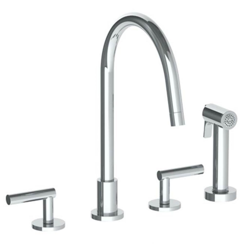 Deck Mounted 4 Hole Gooseneck Kitchen Set -  Includes Side Spray