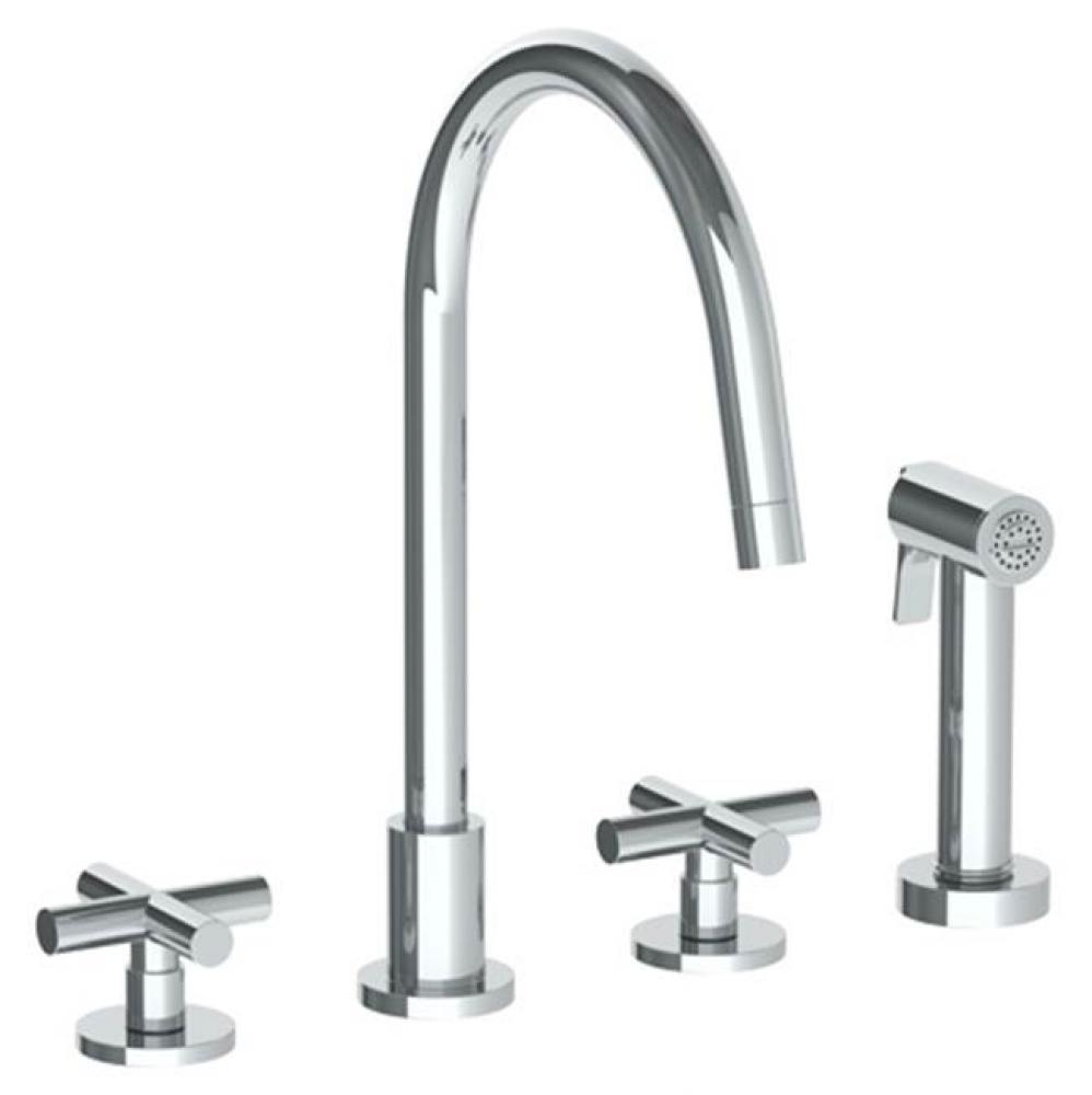 Deck Mounted 4 Hole Gooseneck Kitchen Set -  Includes Side Spray