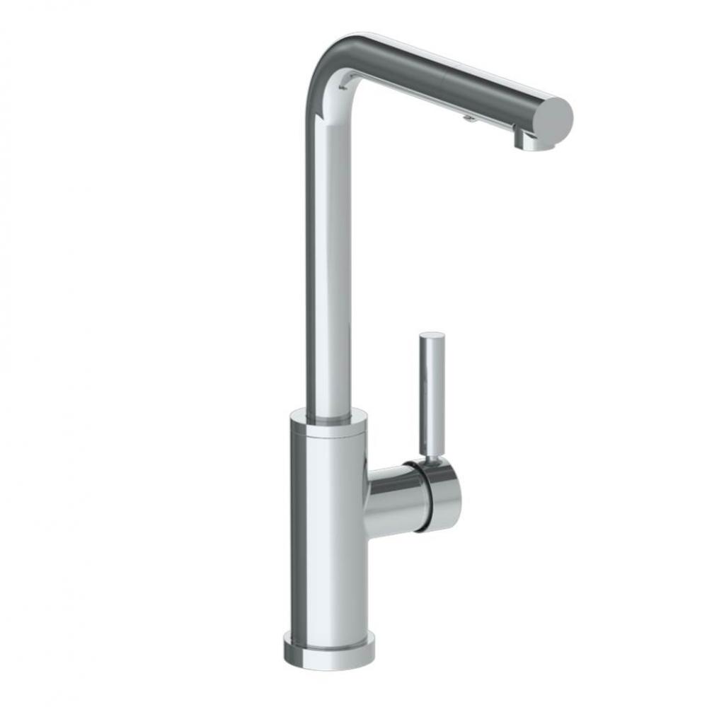 Deck Mounted 1 Hole Square Top Kitchen Faucet with Pull Out Spray - High Spout