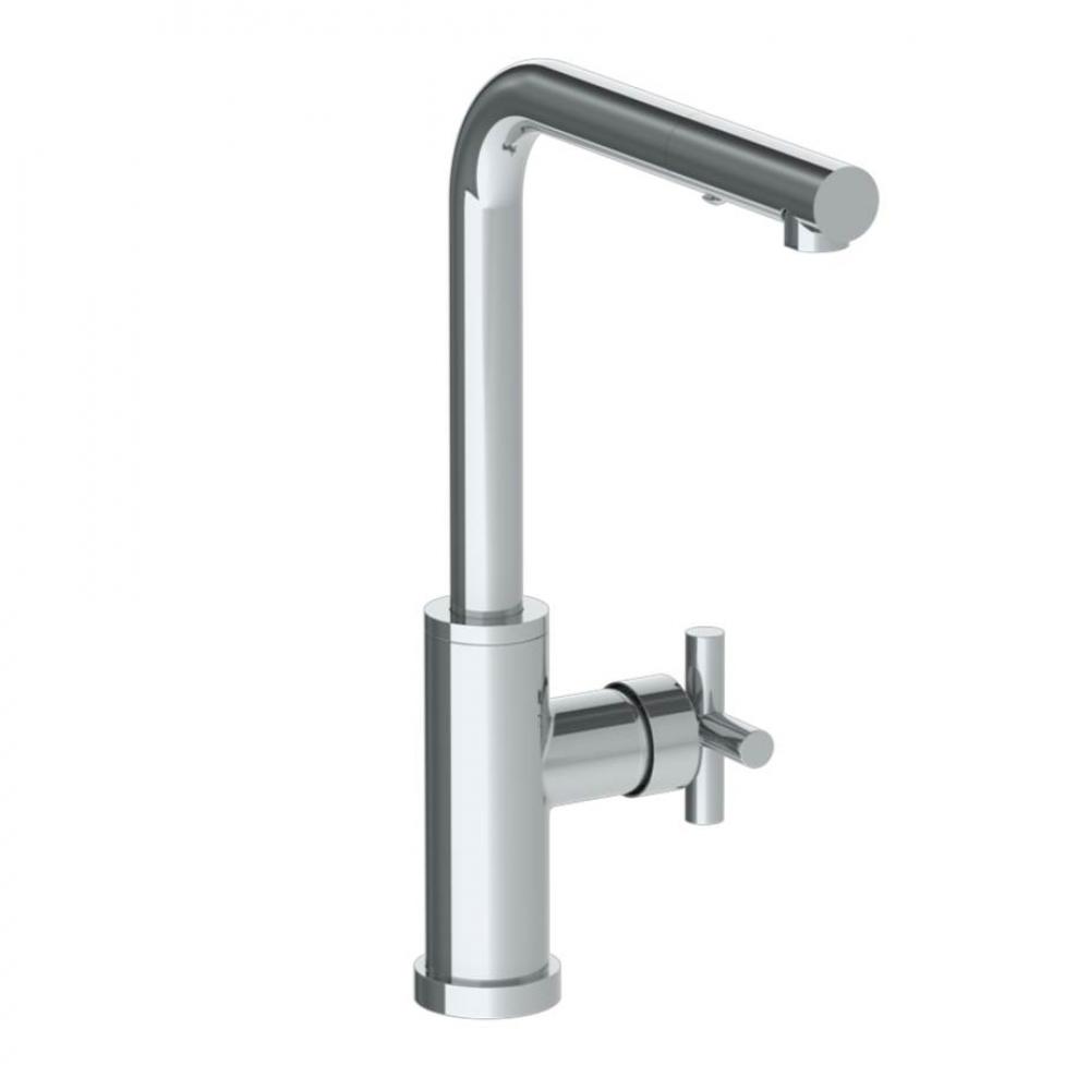 Deck Mounted 1 Hole Square Top Kitchen Faucet with Pull Out Spray - High Spout