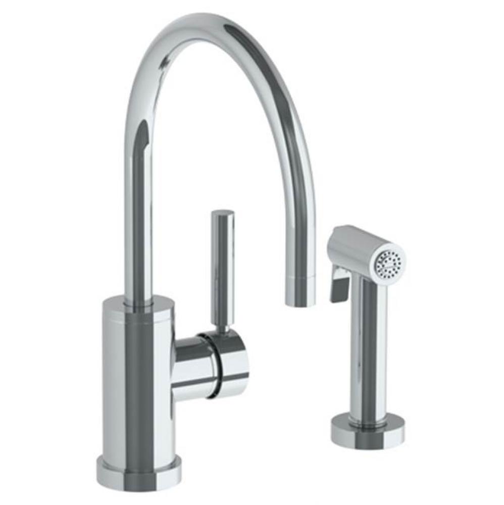 Deck Mounted 2 Hole Gooseneck Kitchen Set -  Includes Side Spray