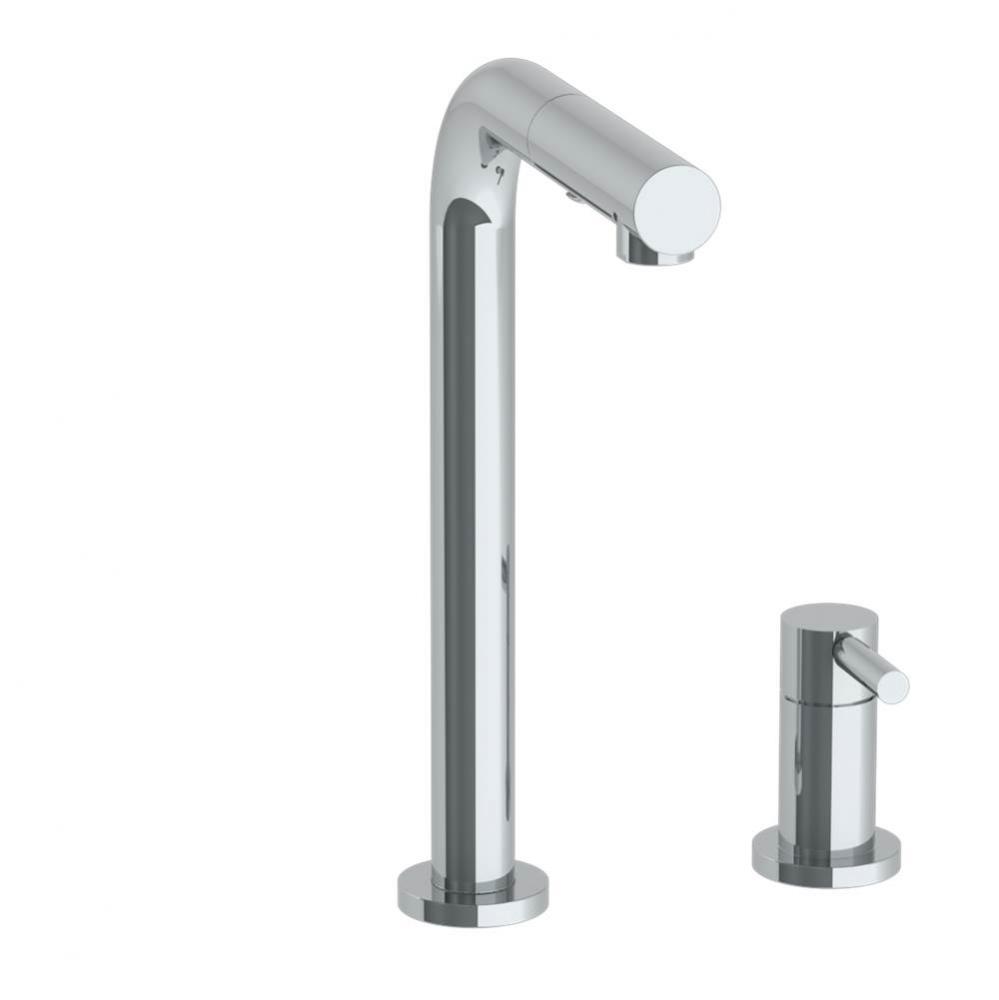 Deck Mounted 2 Hole Square Top Prep Faucet with Pull Out Spray