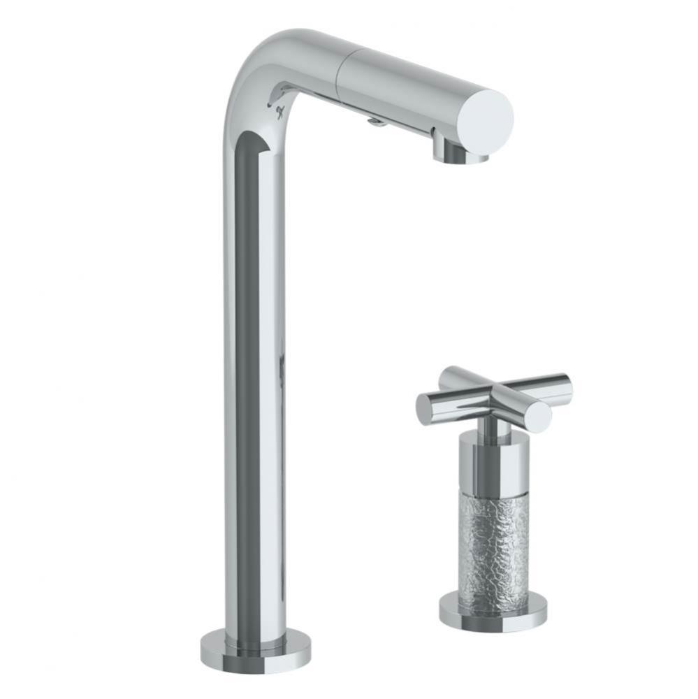 Deck Mounted 2 Hole Square Top Prep Faucet with Pull Out Spray