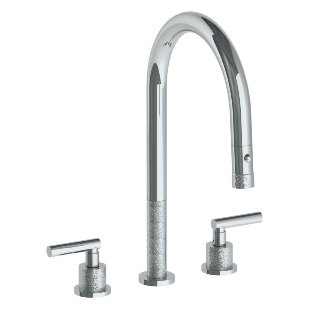 Deck Mounted 3 Hole Gooseneck Kitchen Faucet with Pull Down Spray