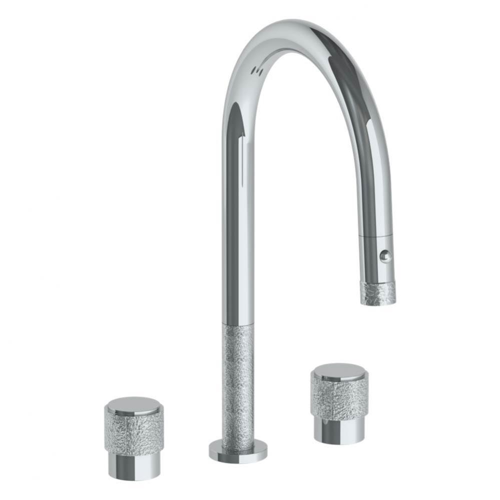 Deck Mounted 3 Hole Gooseneck Kitchen Faucet with Pull Down Spray
