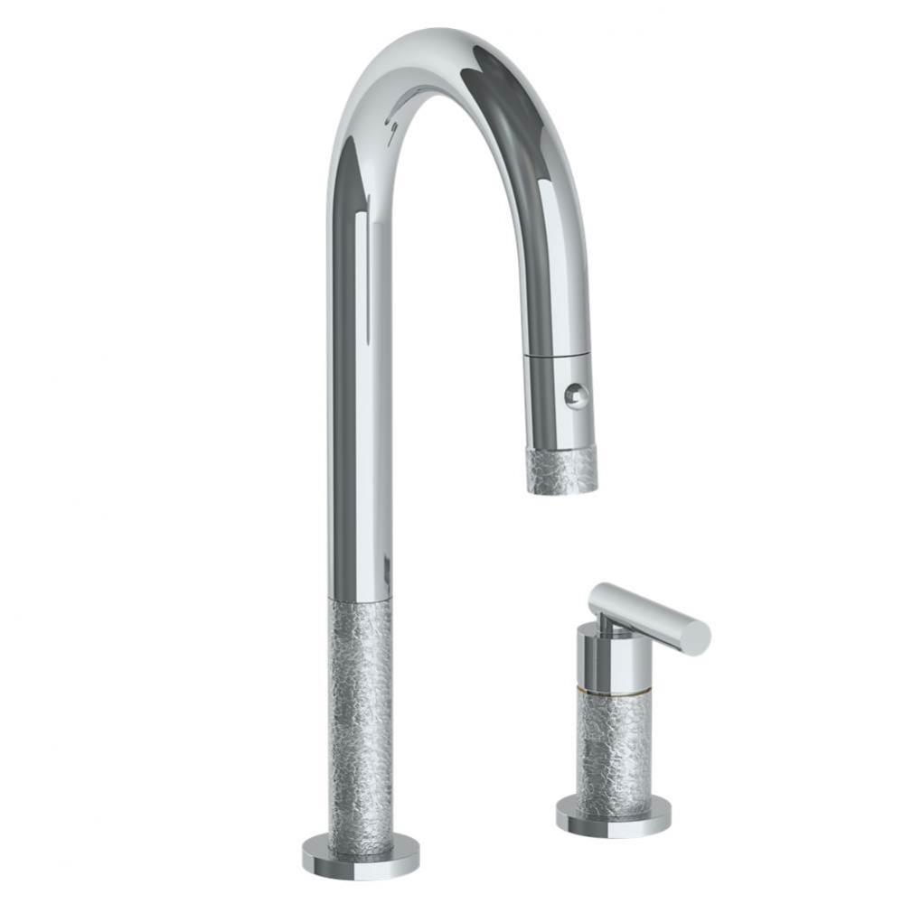 Deck Mounted 2 Hole Gooseneck Prep Faucet with Pull Down Spray