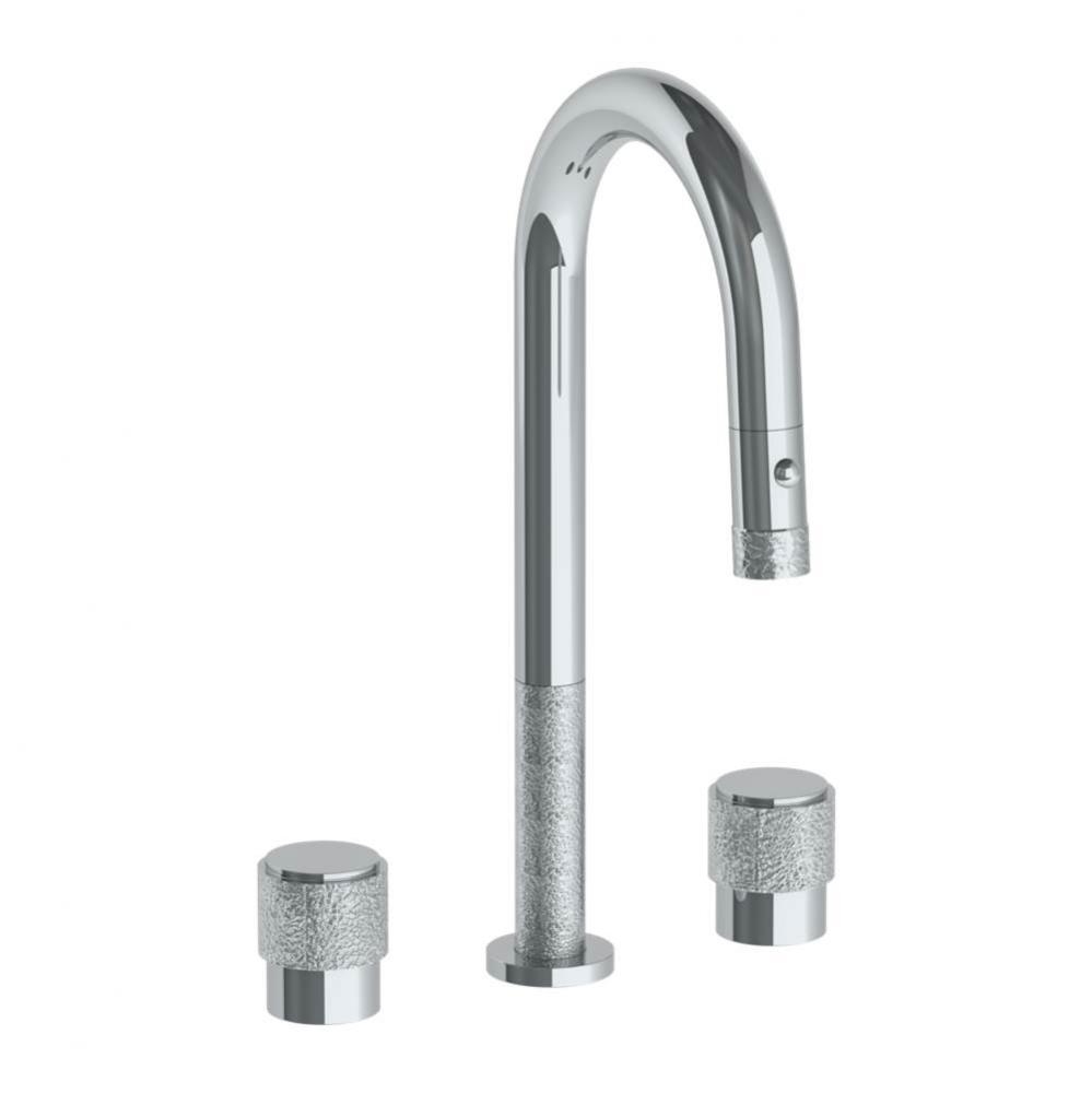 Deck Mounted 3 Hole Gooseneck Prep Faucet with Pull Down Spray