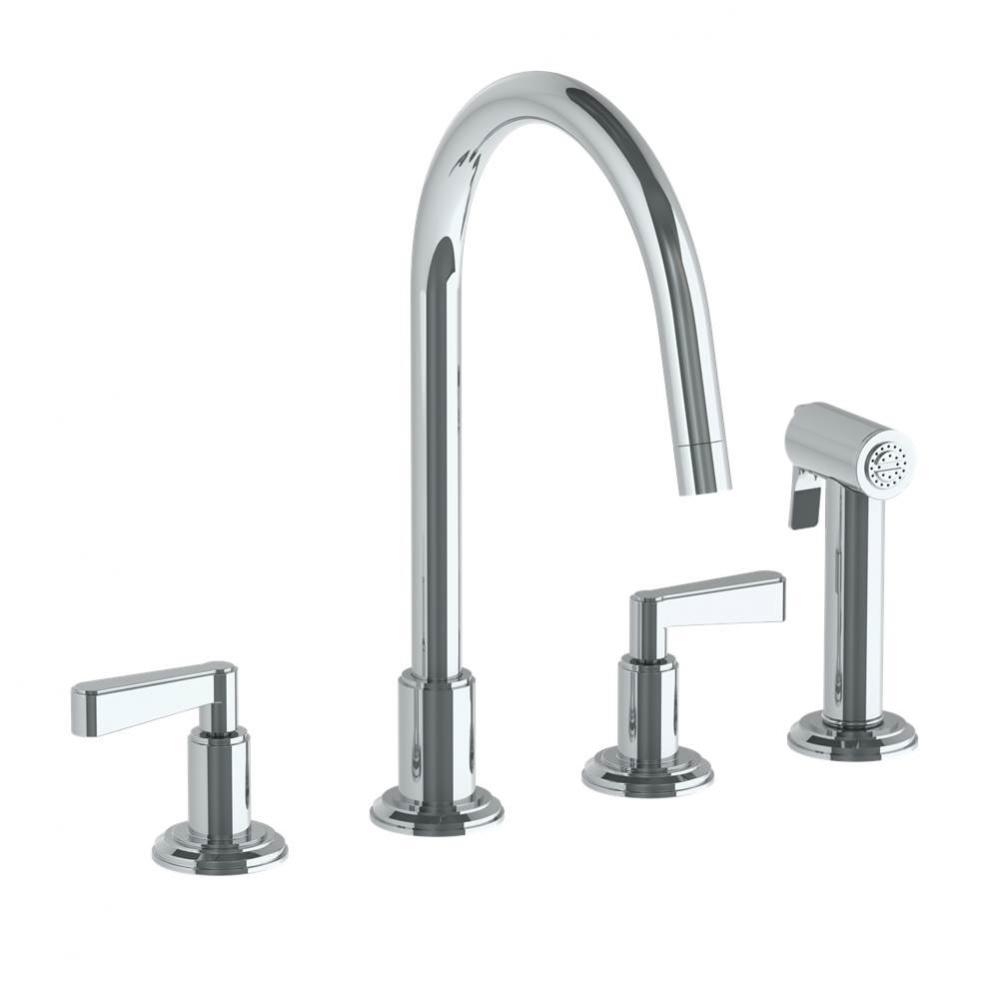 Deck Mounted 4 Hole Gooseneck Kitchen Set -  Includes Side Spray