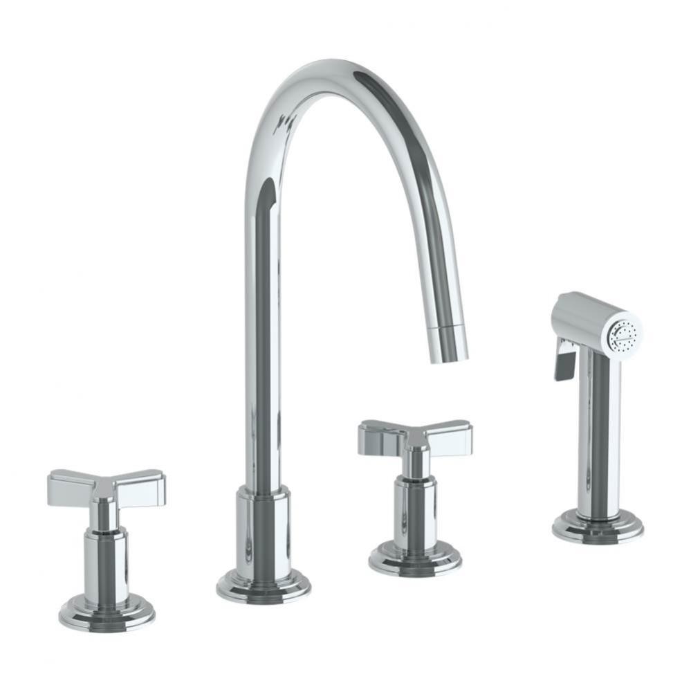 Deck Mounted 4 Hole Gooseneck Kitchen Set -  Includes Side Spray
