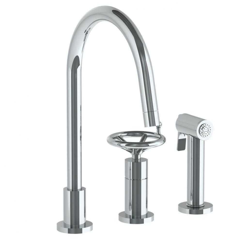 Deck Mounted 3 Hole Gooseneck Kitchen Set -  Includes Side Spray