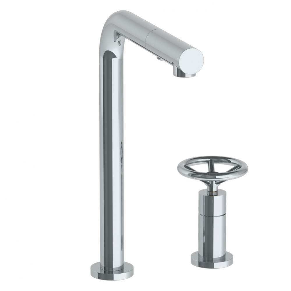 Deck Mounted 2 Hole Square Top Kitchen Faucet with Pull Out Spray