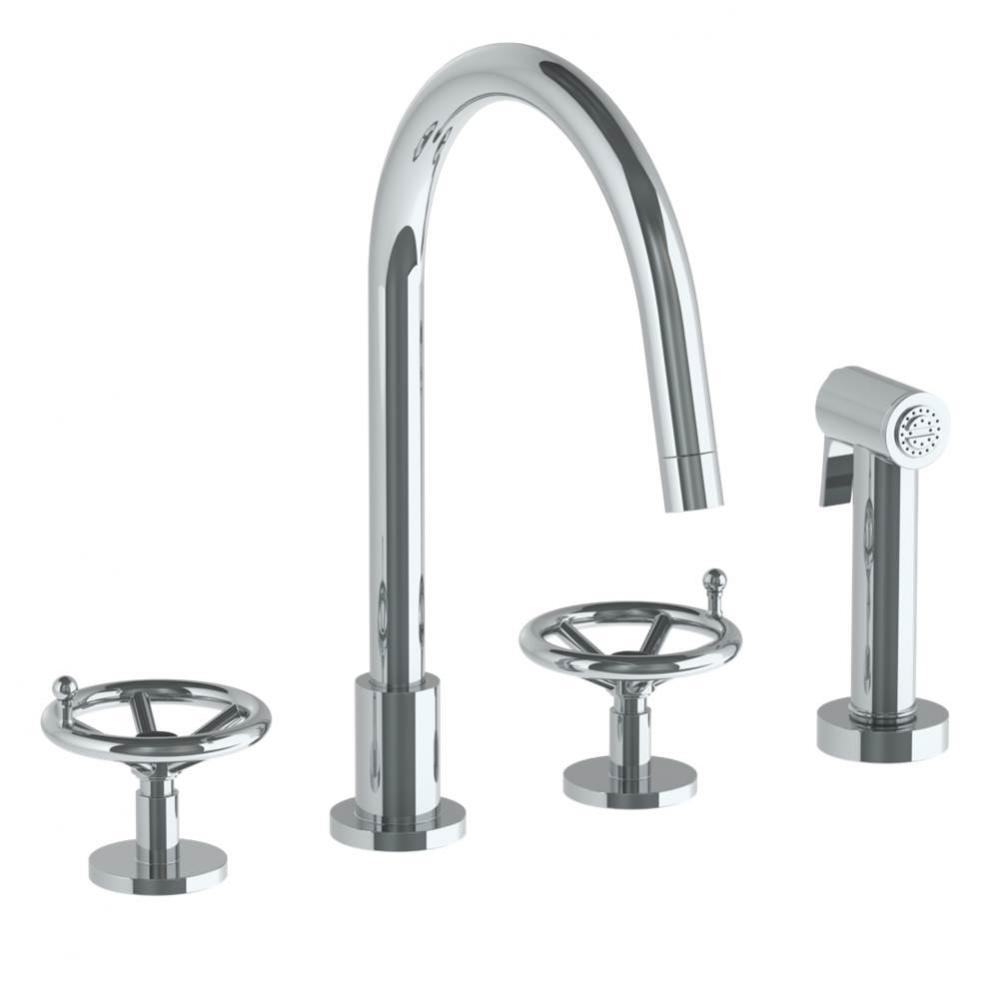 Deck Mounted 4 Hole Gooseneck Kitchen Set -  Includes Side Spray